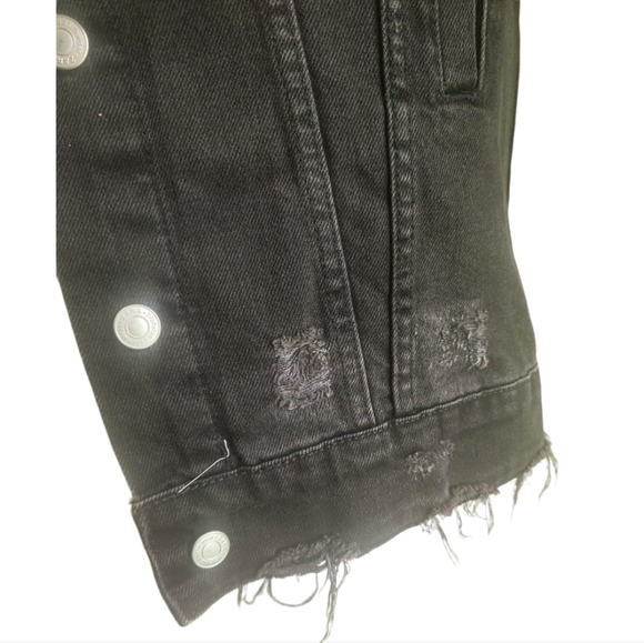 ZARA Distressed Black Denim *VLOGGER FAVORITE* Boyfriend Blazer Oversized Sz M - Picture 4 of 7